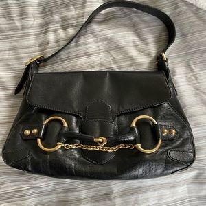 Gucci horse bit Black Leather Shoulder Handbag